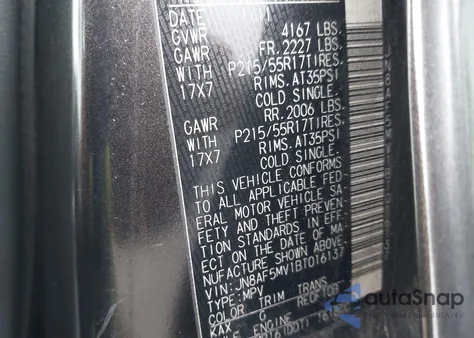 2011 Nissan Juke Sv из США, поврежденный, VIN JN8AF5MV1BT016137